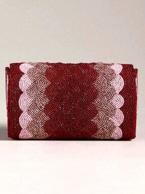 Anthropologie Red Pink Beaded Petal Small Clutch